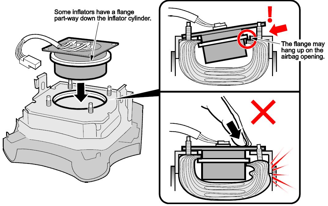 Insert the airbag inflator into the opening